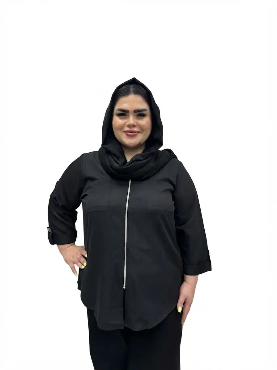 شومیز مانتویی سایز بزرگ زنانه زیپ دار یقه شکاری